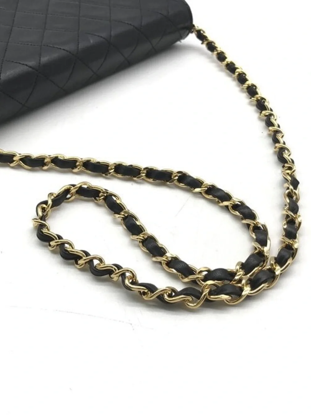 Authentic Chanel black lambskin leather single flap vintage bag